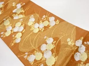 流水に菊模様織出し夏用名古屋帯